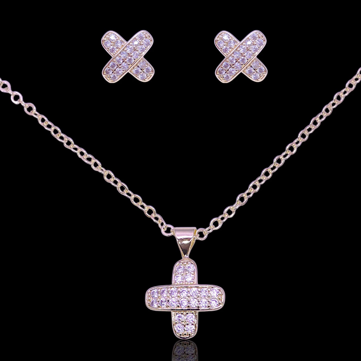 GOLD FILLED ORO LAMINADO PARIS CHIC XOXO ZIRCONIA SET