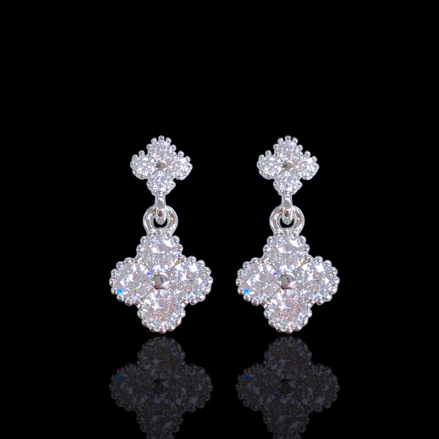 CRYSTAL CLOVER STUD DANGLE EARRINGS