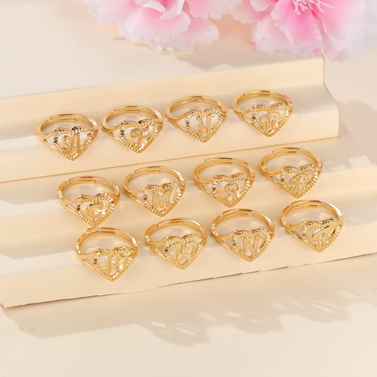 Gold Initial Ring for Women Vintage (Adjustable)