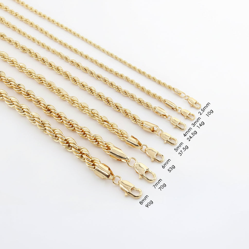 Non Tarnish Waterproof 18k Rope Chain (Stainless Steel)