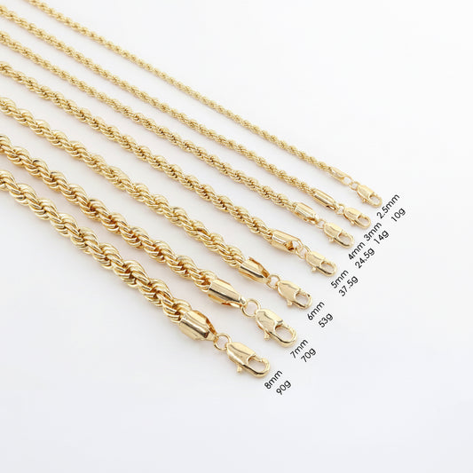 Non Tarnish Waterproof 18k Rope Chain (Stainless Steel)
