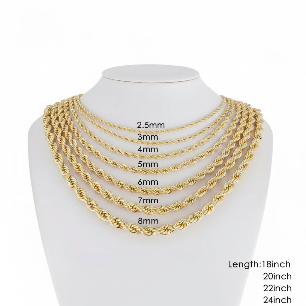 Non Tarnish Waterproof 18k Rope Chain (Stainless Steel)