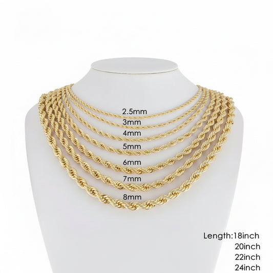 Non Tarnish Waterproof 18k Rope Chain (Stainless Steel)