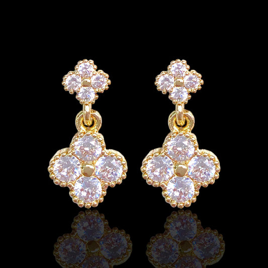 CRYSTAL CLOVER STUD DANGLE EARRINGS