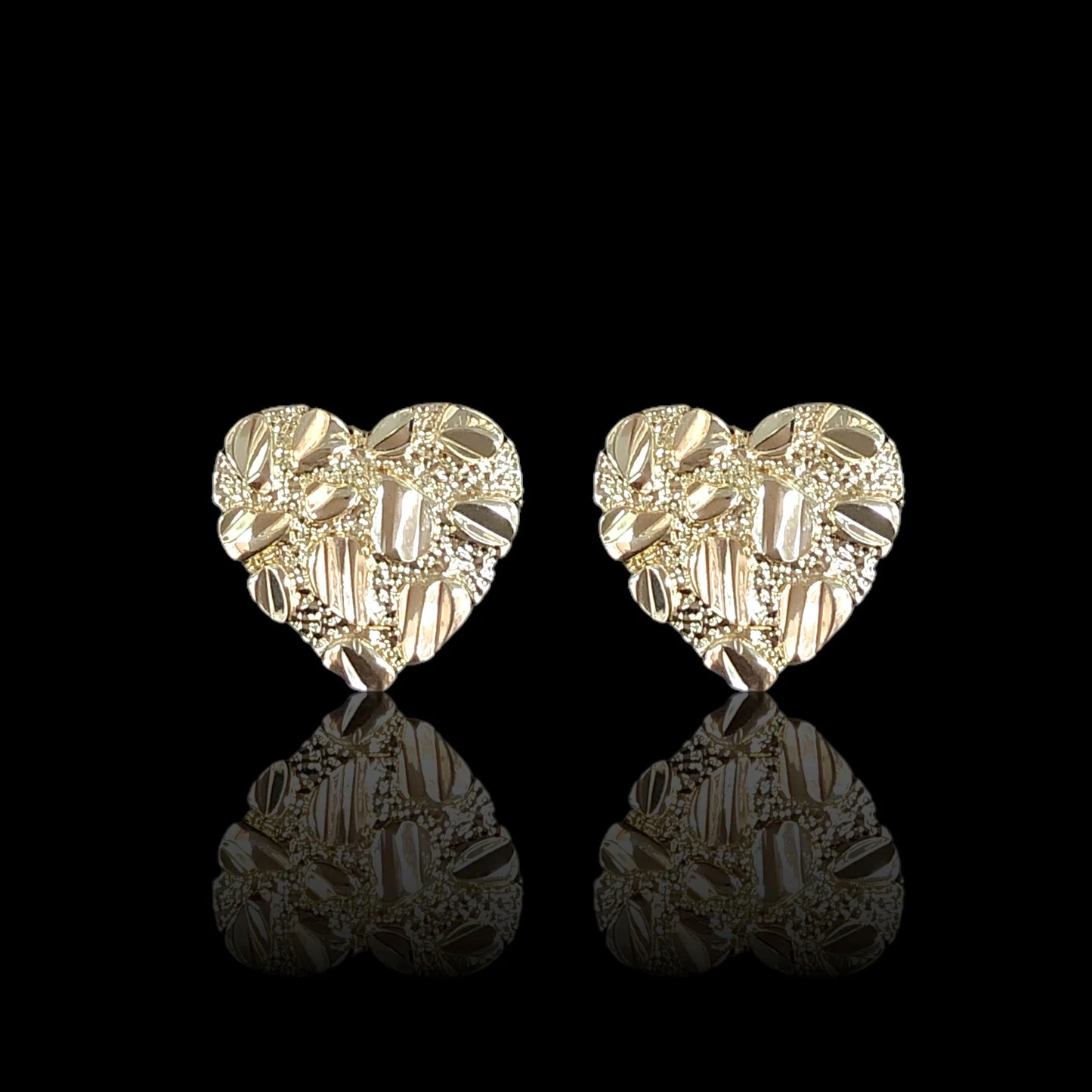 GOLD FILLED GOLD NUGGET HEART STUD EARRINGS
