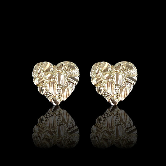 GOLD FILLED GOLD NUGGET HEART STUD EARRINGS