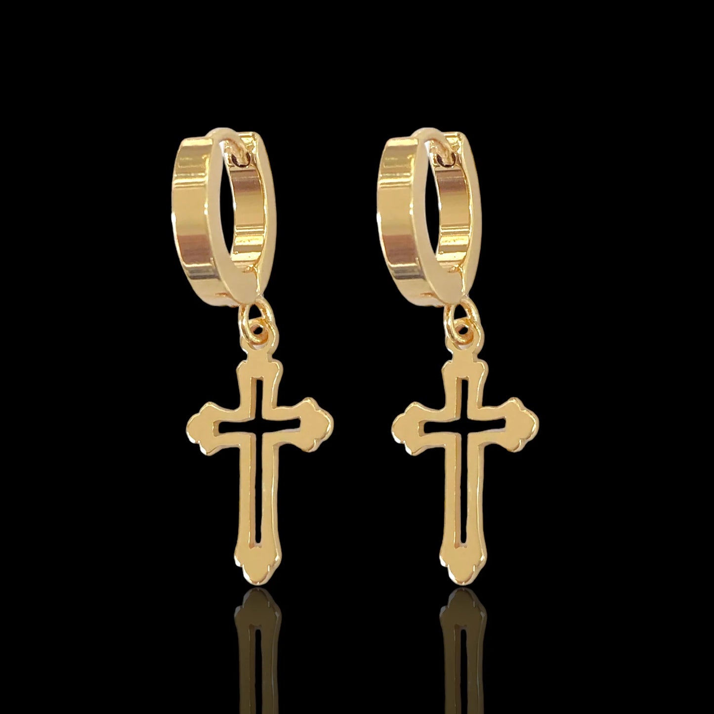 STAINLESS STEEL FILIGREE CROSS DANGLE EARRINGS