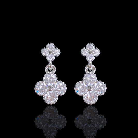 CRYSTAL CLOVER STUD DANGLE EARRINGS